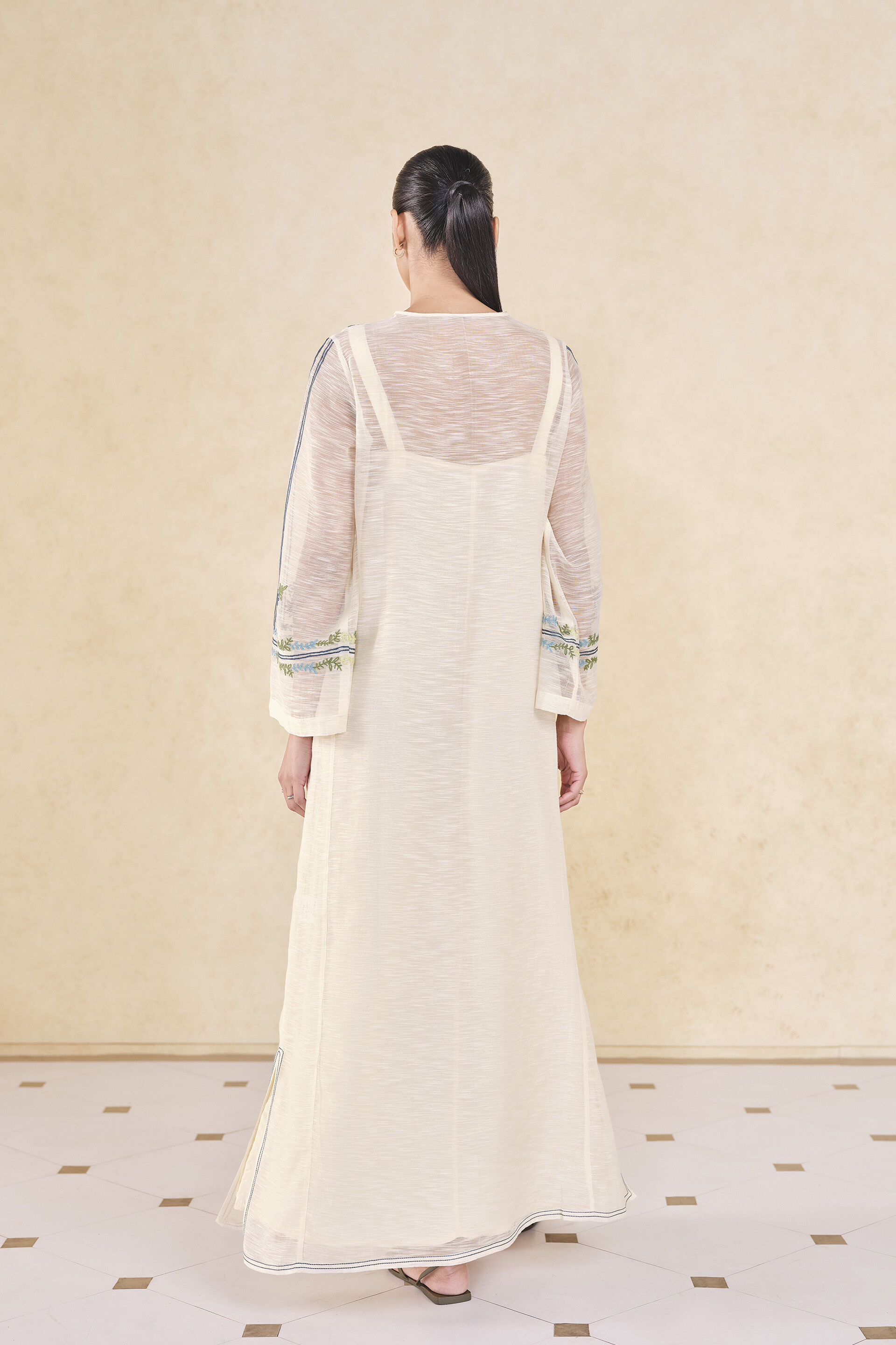 Ebonique Hand-embroidered SEWA Mul Kaftan - Ivory